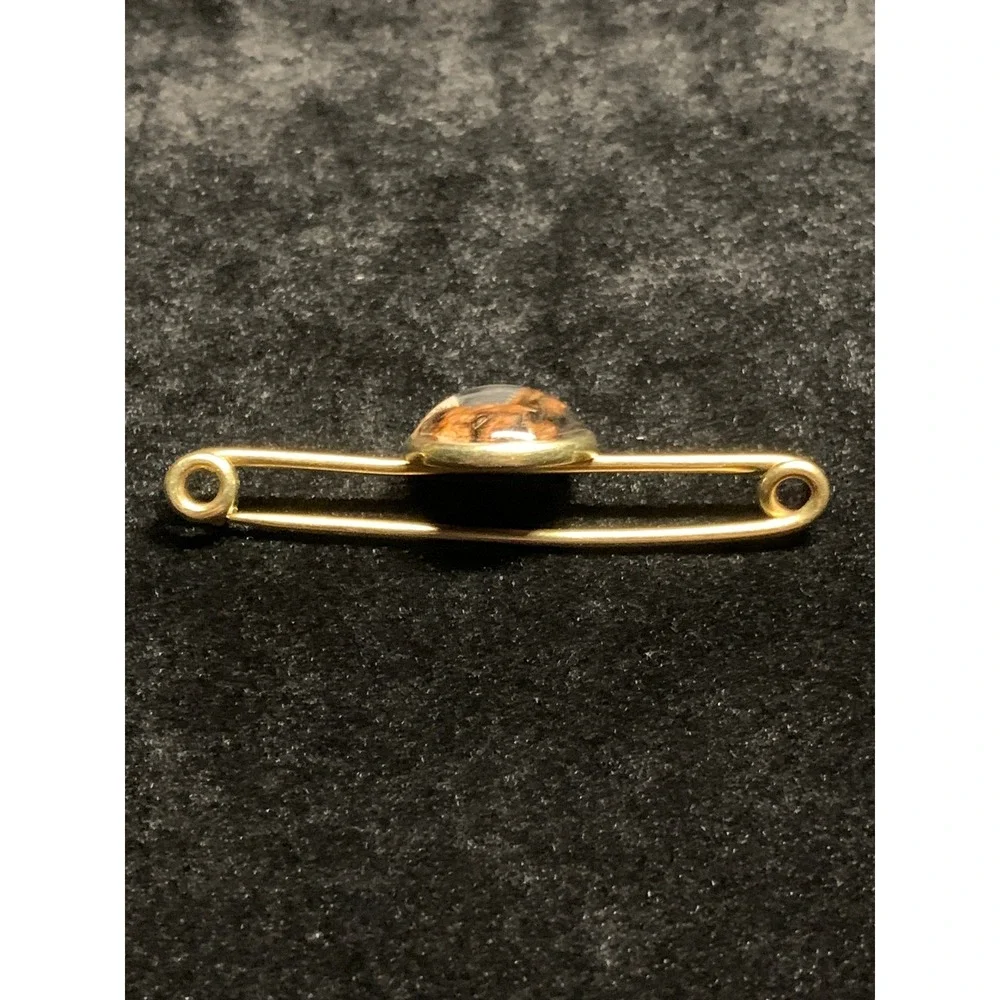 Antique 14K Gold Essex Crystal Airedale Terrier Dog Reverse Intaglio Bar Pin